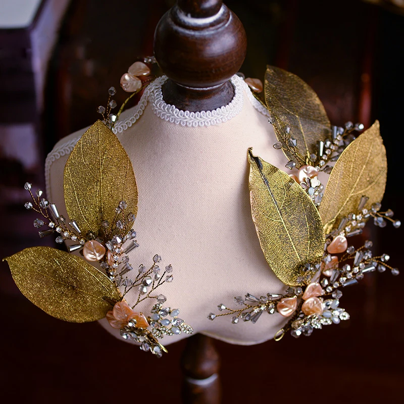 

Luxury Baroque Freshwater Pearl Leaf Headband Tiara Classic Evening Wedding Hair Accessory for Brides