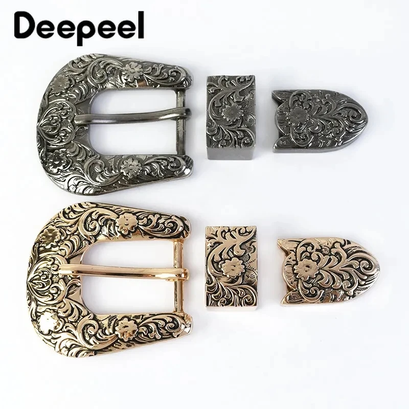 Deepeel 1Set 25mm Retro Carved Unisex Belt Buckles Metal Pin Buckle Head Leather Craft Decorative Band Loop Hardware Accessories