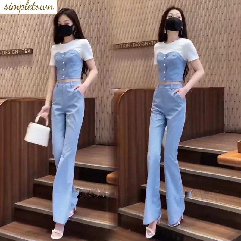 

Temperament Fashion Set Women's Spring and Summer New Casual High Waist Slim Wide Leg Pants Two Piece Set Fashion