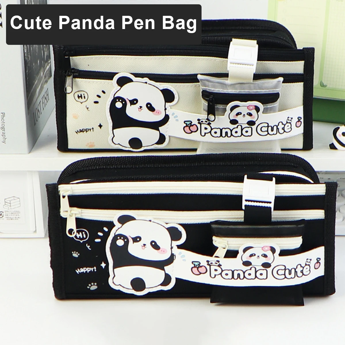 Saco de Lápis Panda de Grande Capacidade para Crianças, Lápis Kawaii Case, Estojos Escolares, Zipper Pouch, Estudantes Material Escolar