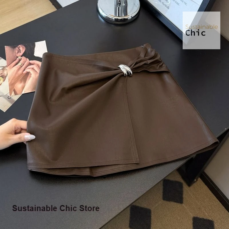 

Korean leather skirt women's autumn and winter new fashion sweet and spicy wind bag hip design fashion high waist A short skirt