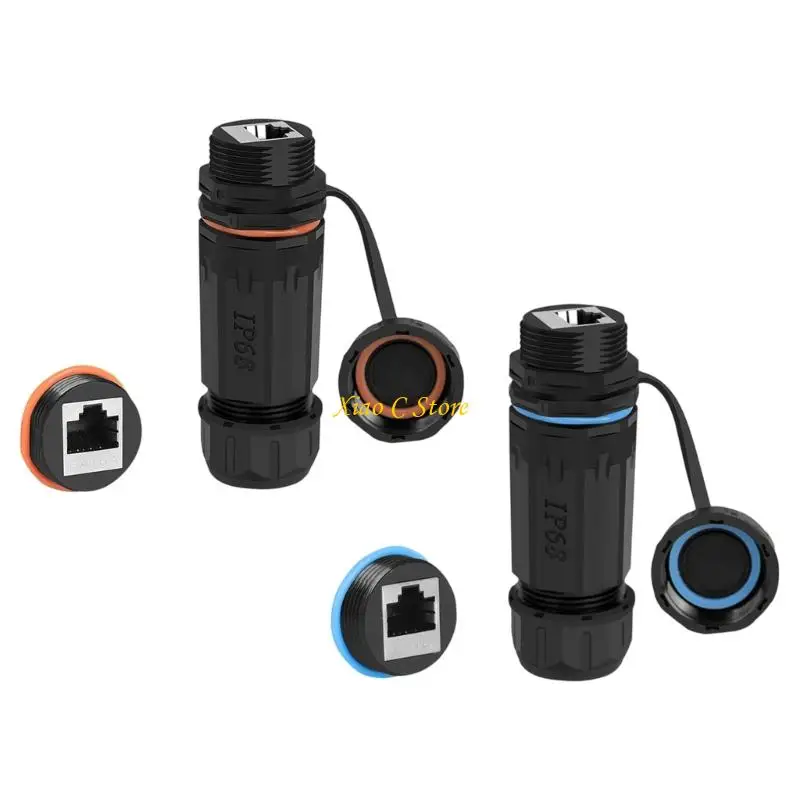 Y1AE RJ45 Cable Coupler CAT6 RJ45 Mount Panel Socket with M25 Threaded Enclosure, Grip Ridges, for Outdoor Cable Extension