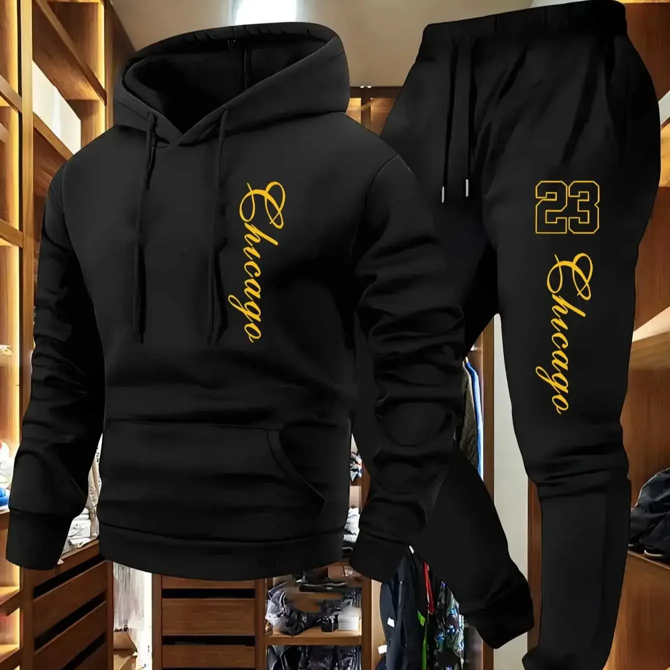 2026 New Fashion Print 23 Men's long-sleeved hooded two-piece set, casual and fashionable sportswear, men's sportswear set