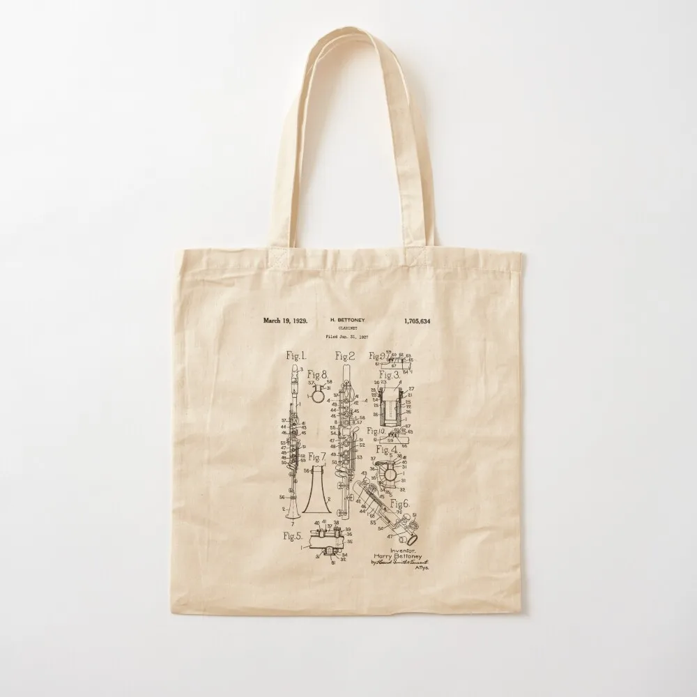 

Clarinet patent 1929 - black Tote Bag Shopping bags Canvas stote bag Canvas Tote Bag