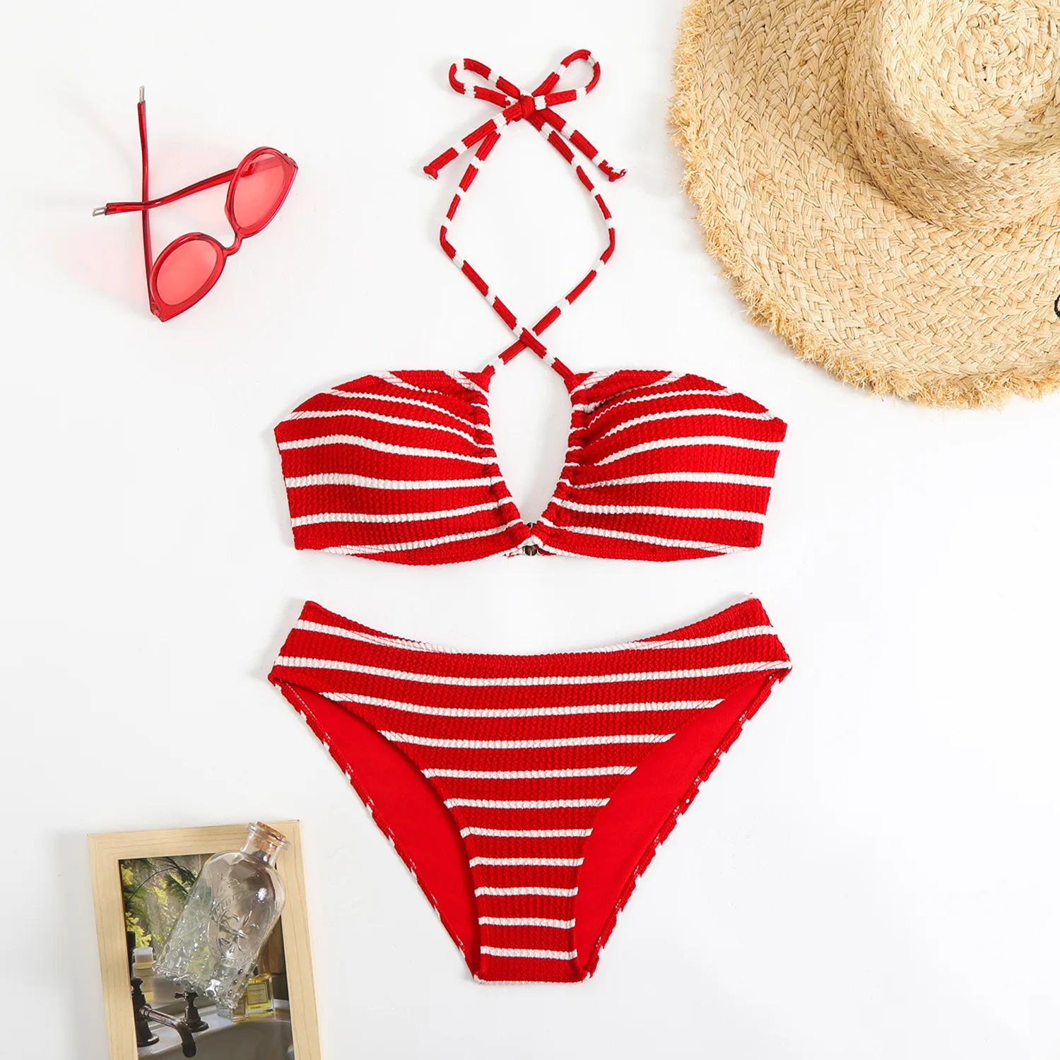 

New Sexy Striped Bikini 2025 Two Pieces Swimsuit Female Swimwear Women Thong Bikinis Set Sports Swimming Beach Wear Bathing Suit