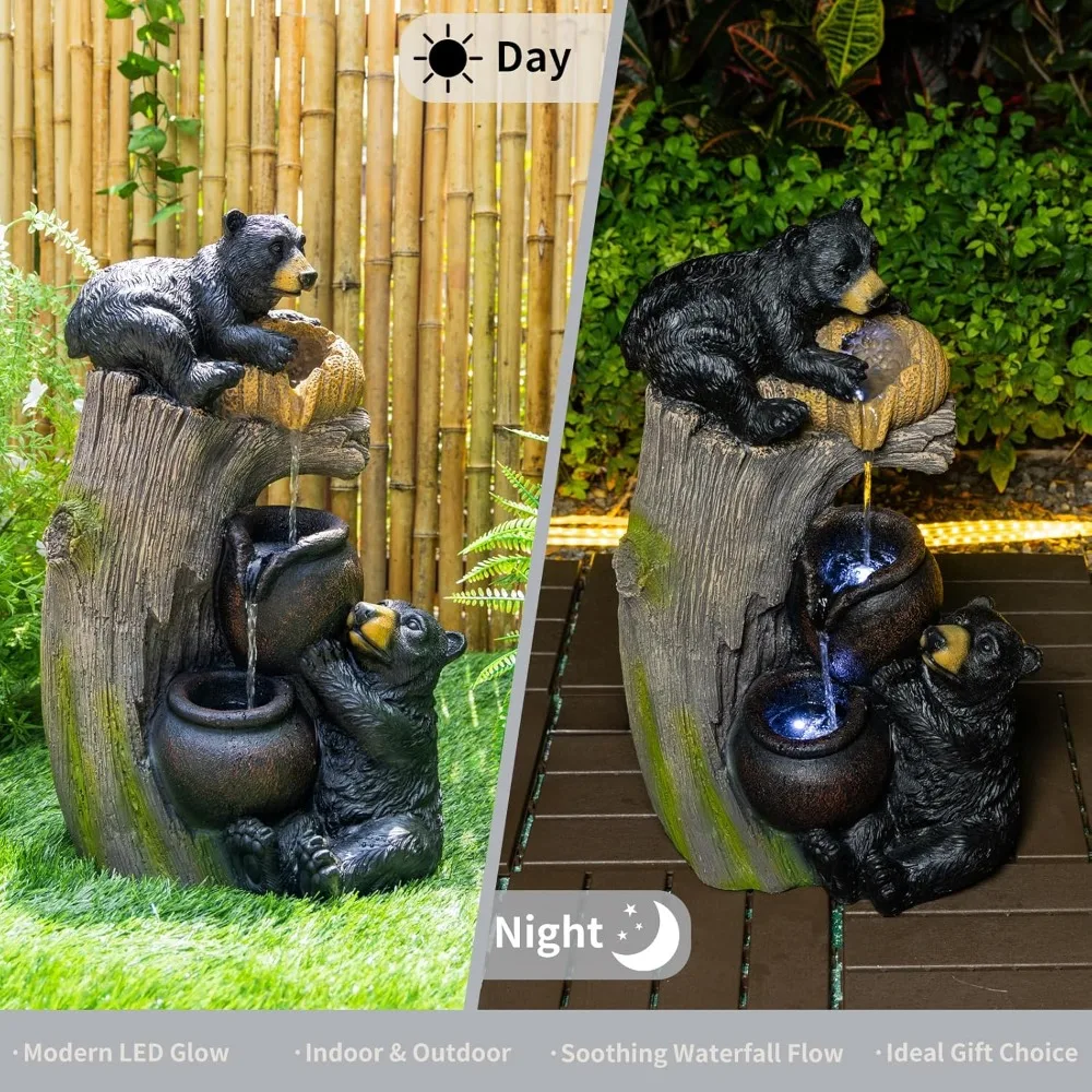 نافورة مياه خارجية مع أضواء LED نوافير متتالية لشرفة الفناء والساحة مقاس 23.62 بوصة نوافير الحديقة في الهواء الطلق #2