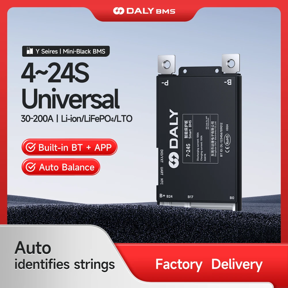

Daly Smart BMS 100A 4S 6S 8S 12S 13S 14S 16S 17S 20S 24S Bluetooth BMS LiFePo4 Li-Ion LTO Battery for ESS Electric Bike Motor