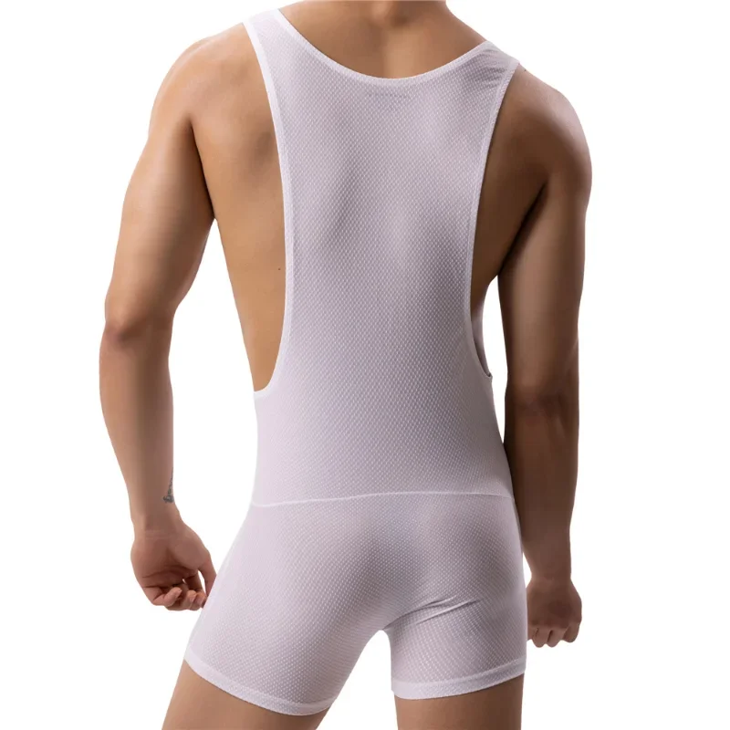 เซ็กซี่ Mens Breathable ยืดเพาะกาย Leotard ฟิตเนสมวยปล้ํา One-piece Homewear Man Jumpsuit ชายชุดกีฬา