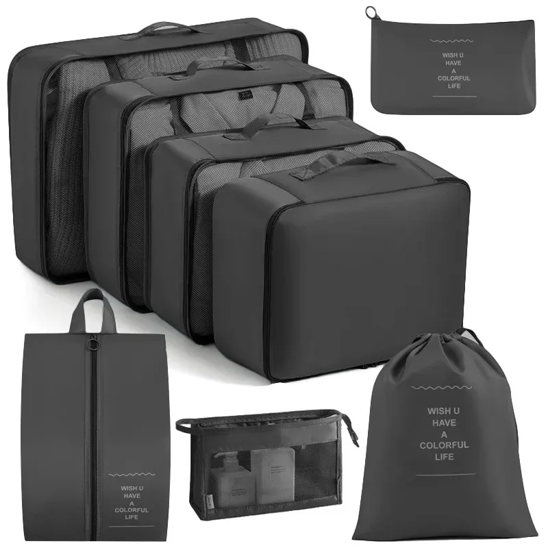 6/8P Travel Bag Set Organizer Clothes Luggage Travel Organizer Blanket Shoes Organizers Suitcase Pouch Packing Cubes Storage Bag