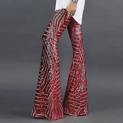 Sequin High Waist Skinny Flare Pants Streetwear Wild Basic Slim 2023 Trend Patchwork Casual Pants Summer New Women's Pants