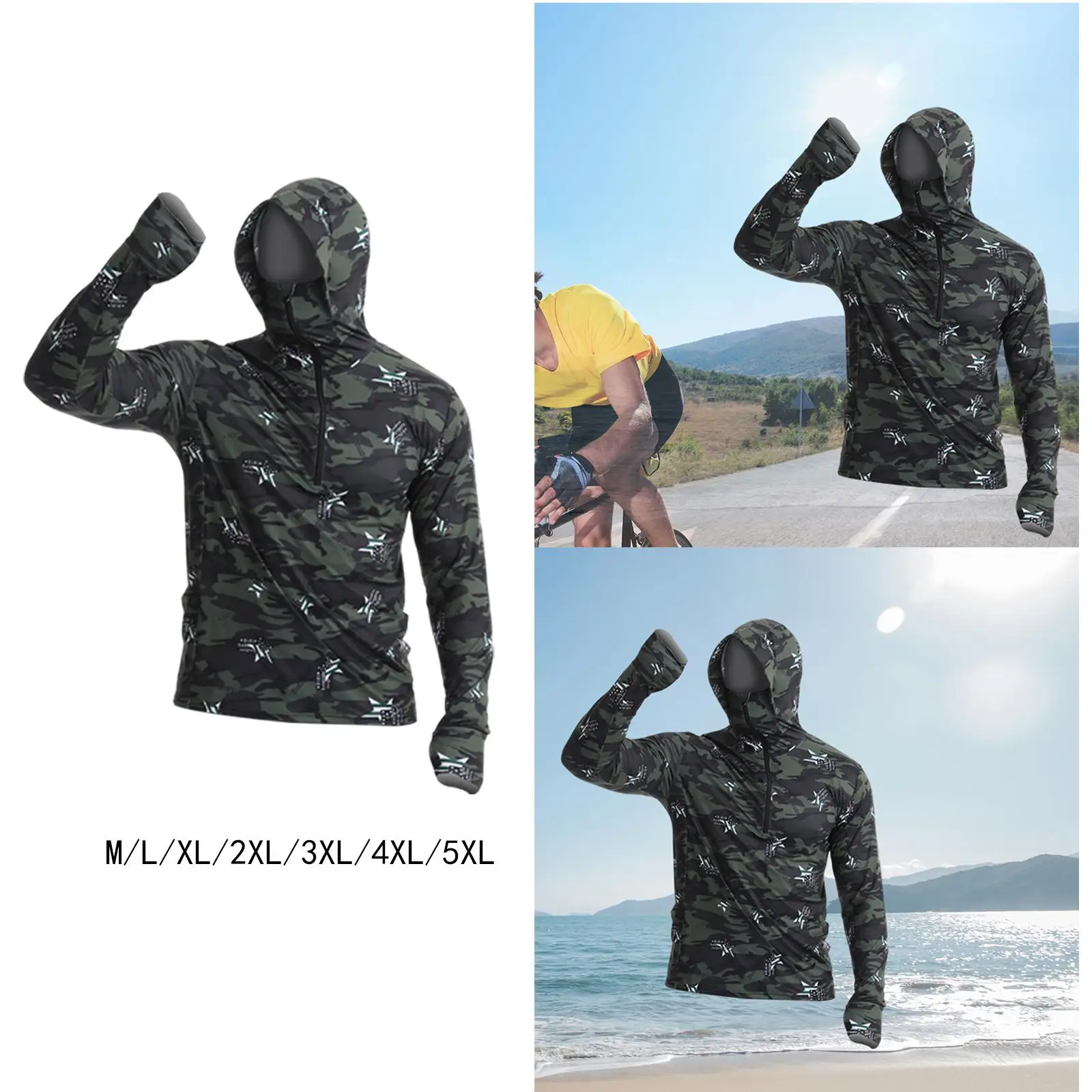 قميص بقلنسوة للحماية من الشمس للرجال بأكمام طويلة ومقاوم للشمس مع غطاء للوجه لصيد الأسماك