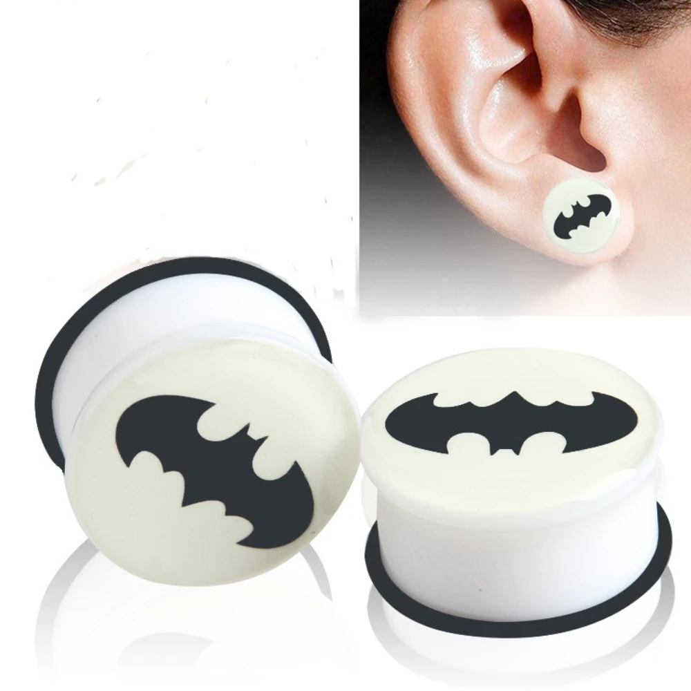 Acrylic Bat-shaped Luminous Ear Expander/ear Tunnel Plugs, Single Flared with O-ring, 1 Pair.