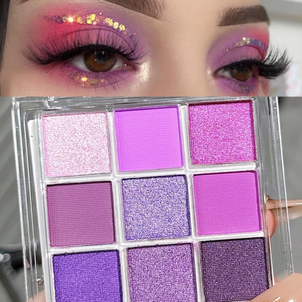 Nine Color Purple Blue Eyeshadow Palette Pearl Glitter Contour Eyes Makeup Palette Matte Smokey Earth Color Eyeshadow Palette