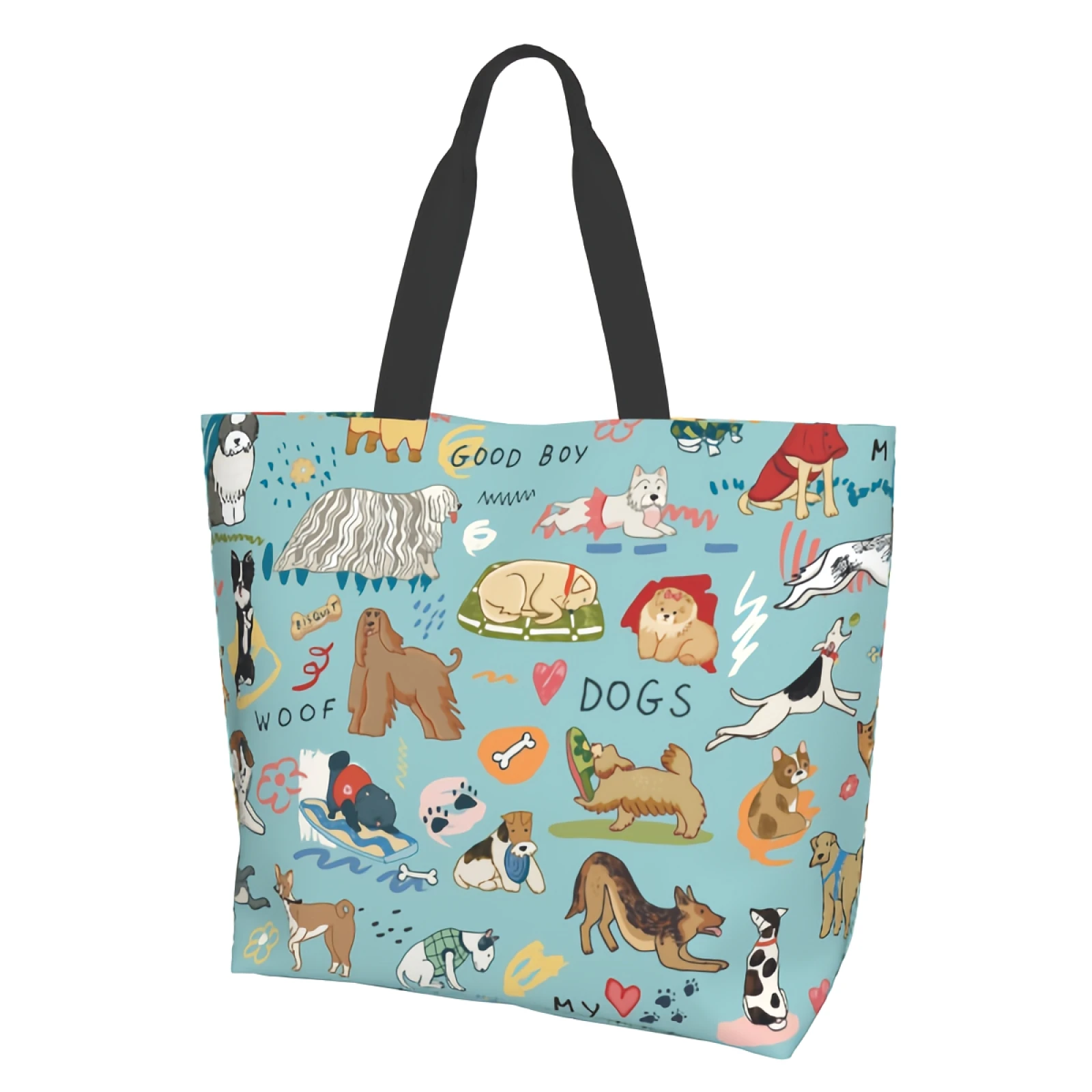 Funny Dogs Shopping Bag Reusable Lovely Tote Bag Cute Dogs Shoulder Bag Casual Lightweight Large Capacity