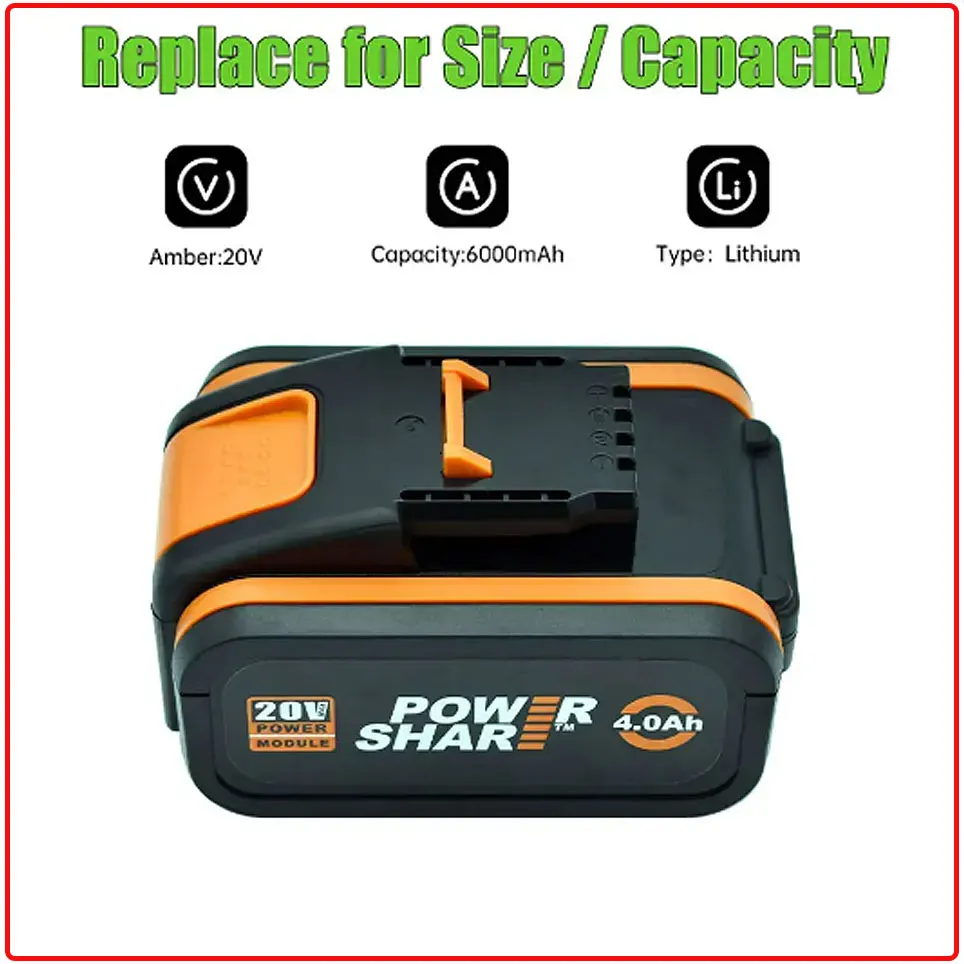 For Worx 20V 4.0Ah Lithium battery Rechargeable WA3553 WA3553.1 WA3551 WA3570 for All WORX Electric and Garden Tools