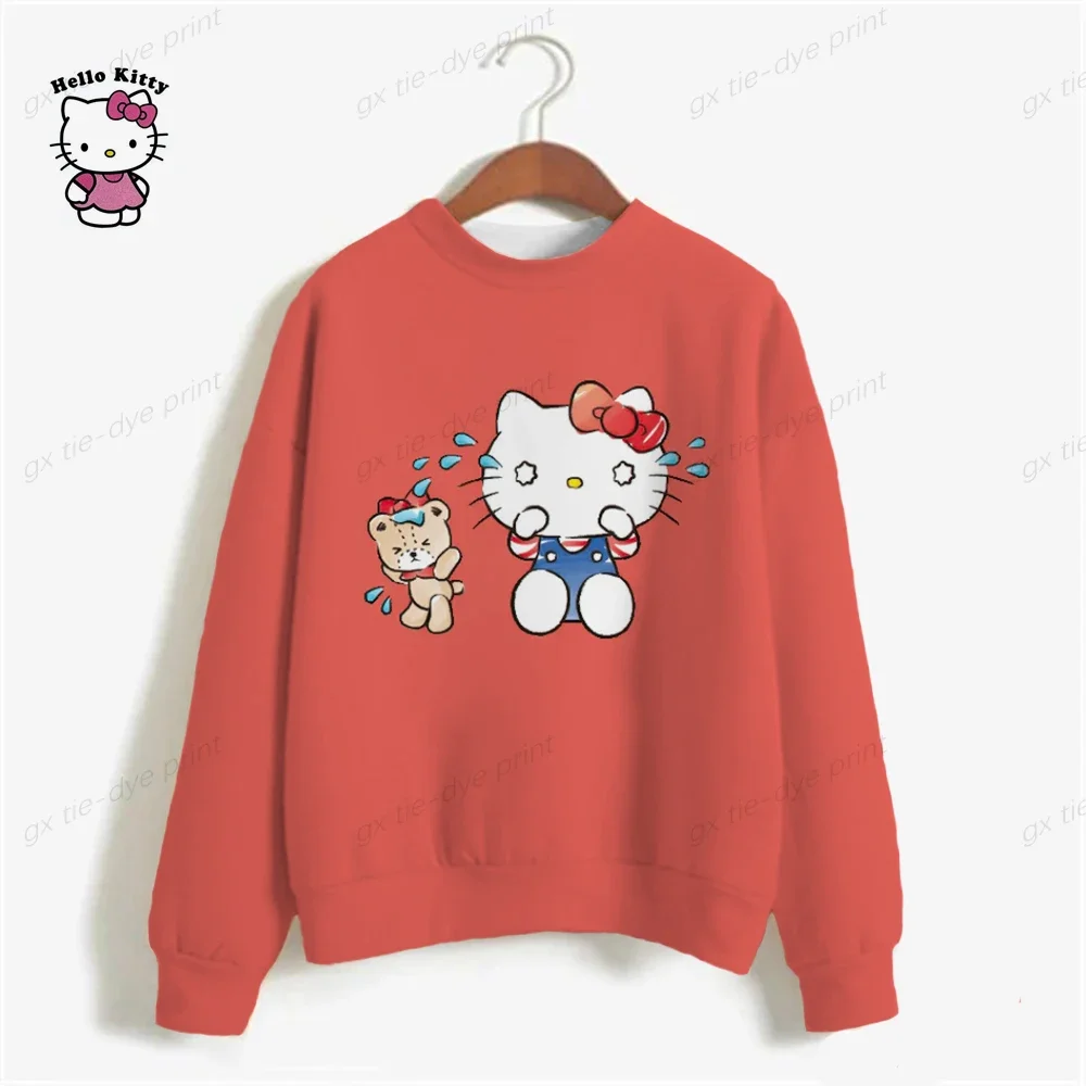 HELLO KITTY Spring Women Sweatshirts Streetwear Cartoon Polyester O-neck Pullovers Full Sleeve Casual groot Tops Sweatshirts