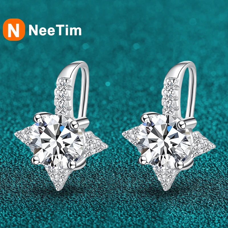 NeeTim 1ct 6.5mm Moissanite Earrings for Women S925 Sterling Silver with 18k Gold Plated Diamond Earring Wedding Party Jewelry