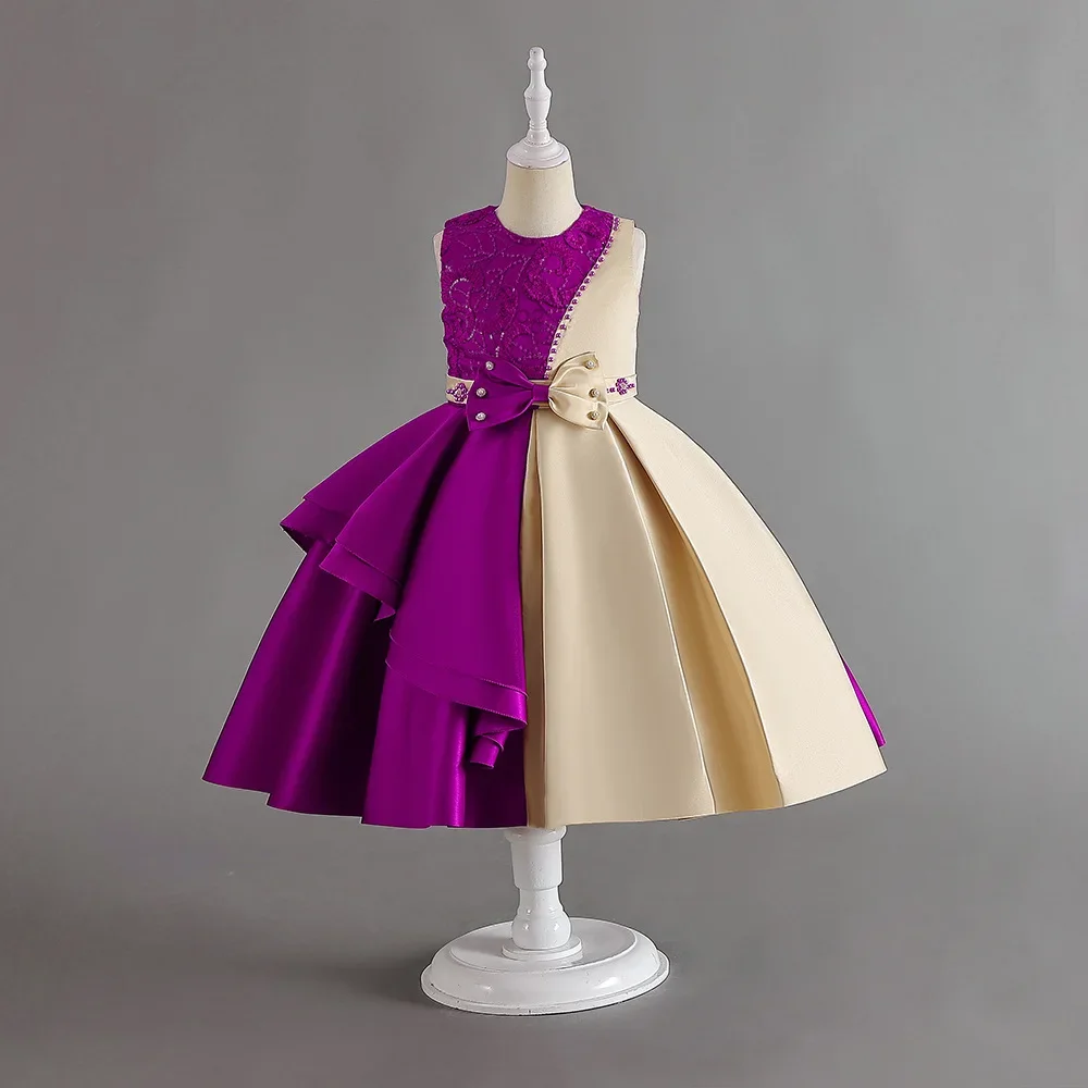 

Elegant Satin Dress For Girls Embroidery Flower Kids' Evening Dresses Beading Ruffle Children's Party Gown Birthday Frocks 2-7Y
