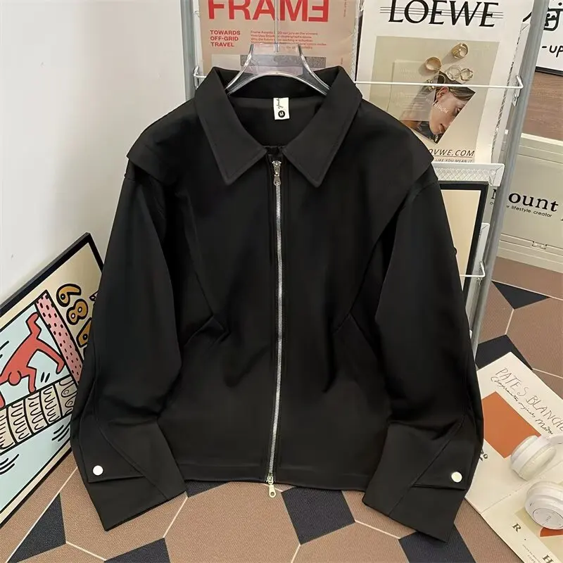 

Boxy ort Wide Fit Jaet Double Zipper M Collar Spring Autumn Outerwear Casual Wear Resilient Material Long Sve