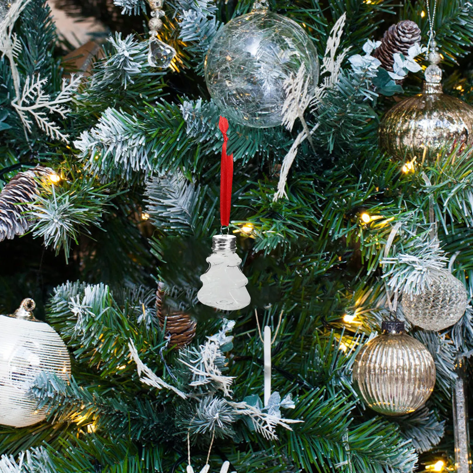 12Pcs 50Ml Clear Pet Christmas Tree Bottles Xmas Booze Balls Food Grade Mini Beverage Containers Leakproof Hanging Ornament