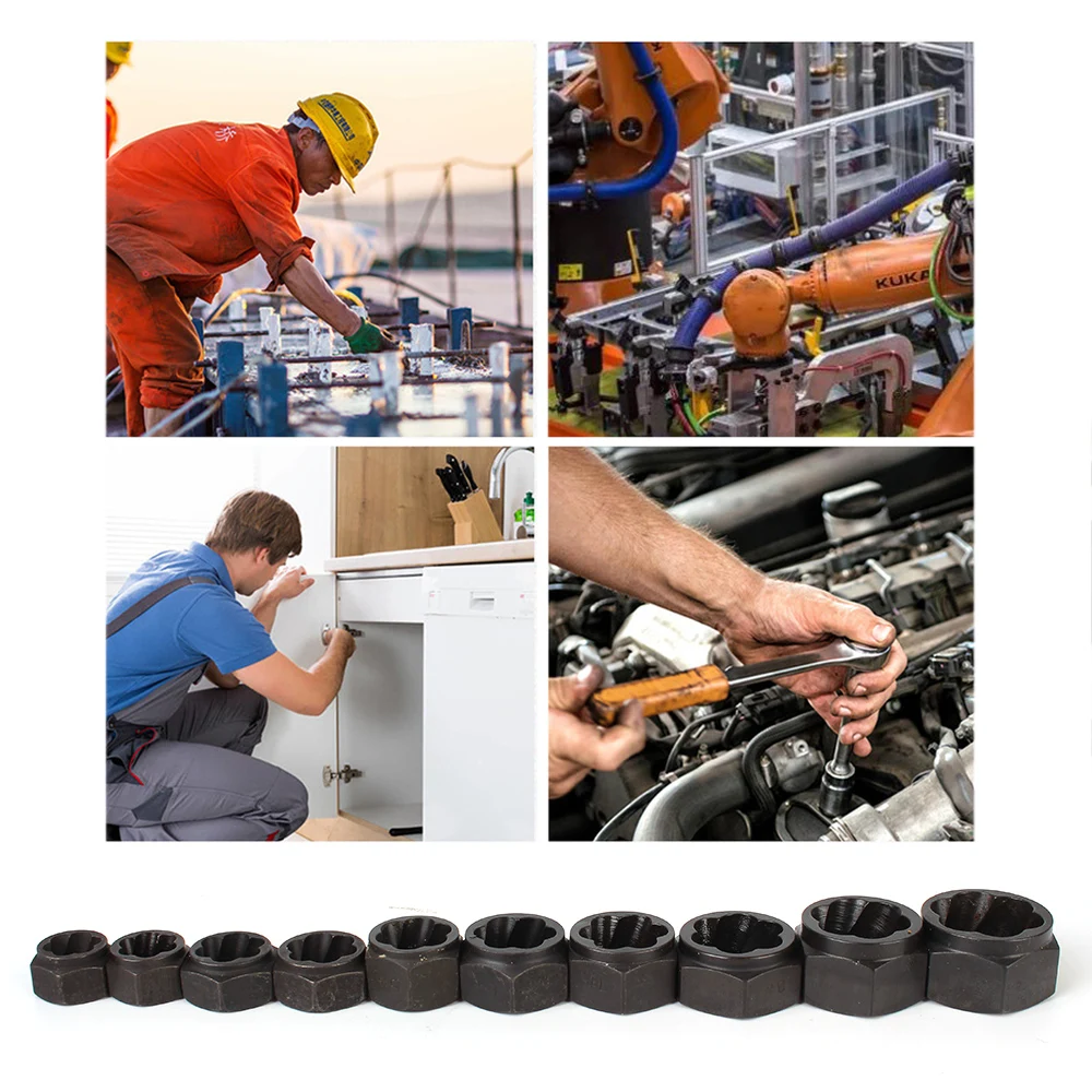 Hand Tools Kit Bolt Nut Removal Socket Tool 10pcs/Set Car Tool Kit Bolt Nut Remover Damaged Screw Extractor