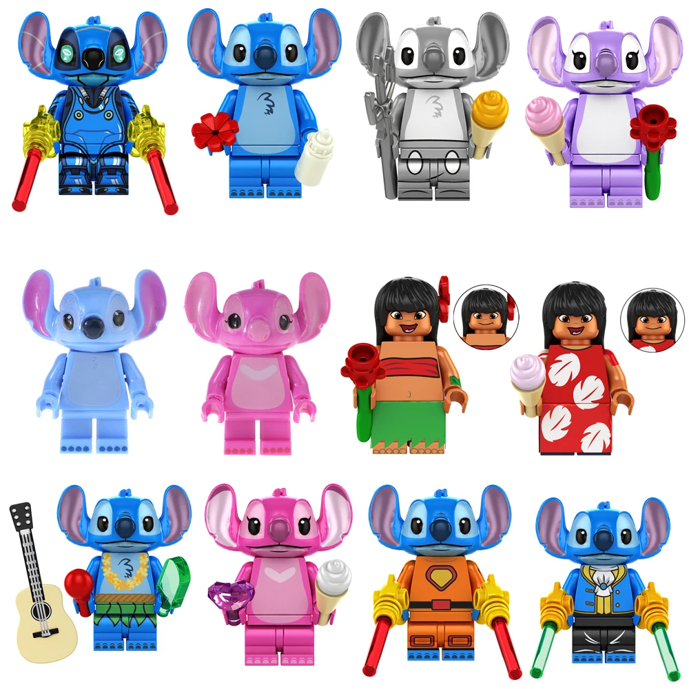 Figuras de acción de Stitch Alien para niños, juguetes educativos de bloques de construcción, minifiguras Kawaii, montaje de cabeza, regalo, novedad