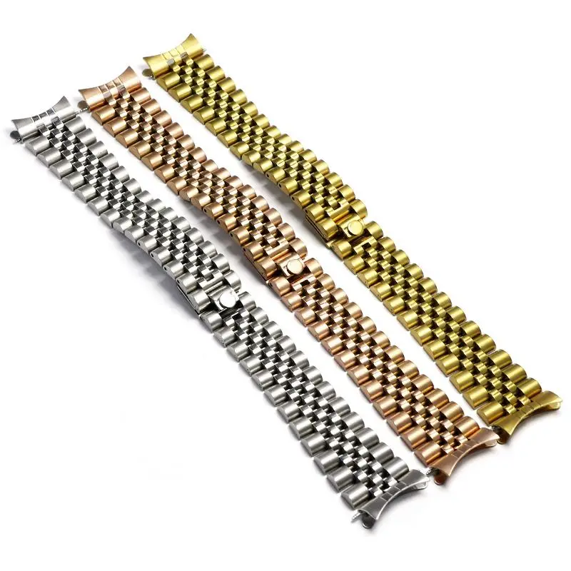 19mm 20mm 21mm Stainless Steel Jibilee Silver Gold Black Curved End Hidden Clasp Watch Strap Band Fits for RLX  Date Watch