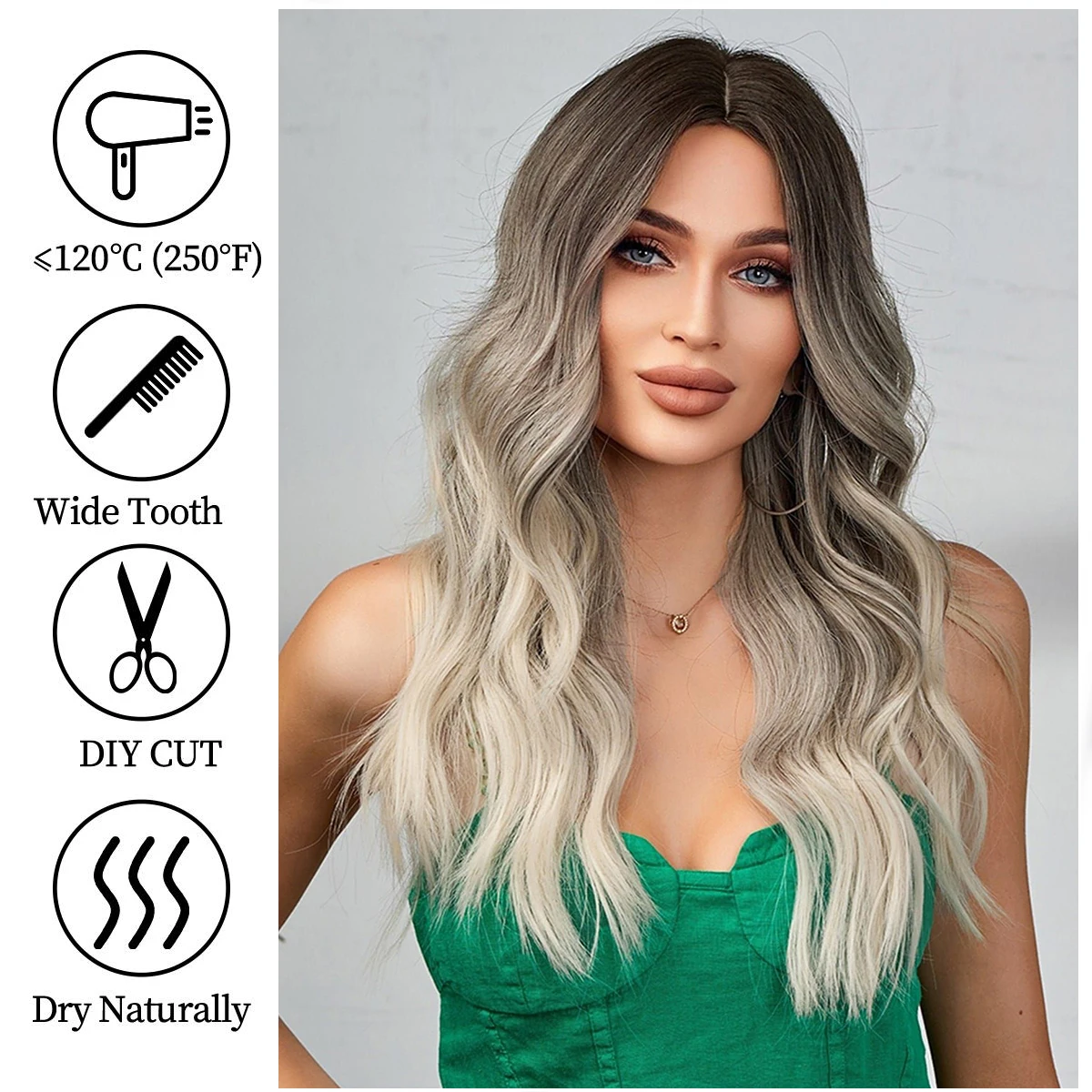 Ombre Blond Wavy Wig for Women Daily Party Long Water Wave Synthetic Hair Wigs 26 Inch Natural Heat Resistant Middle Part Wig