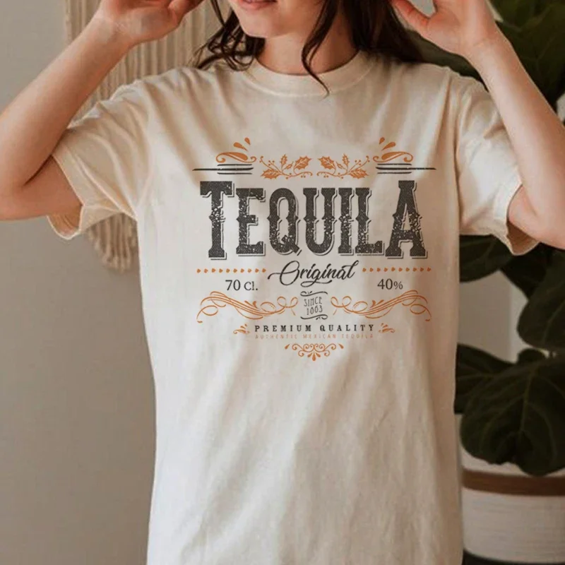 Women Vintage Tequila T-Shirt Short Sleeve Alcohol Drinking Lover T Shirt Hippie Retro Western Graphic Tees Unisex Cotton Tshirt