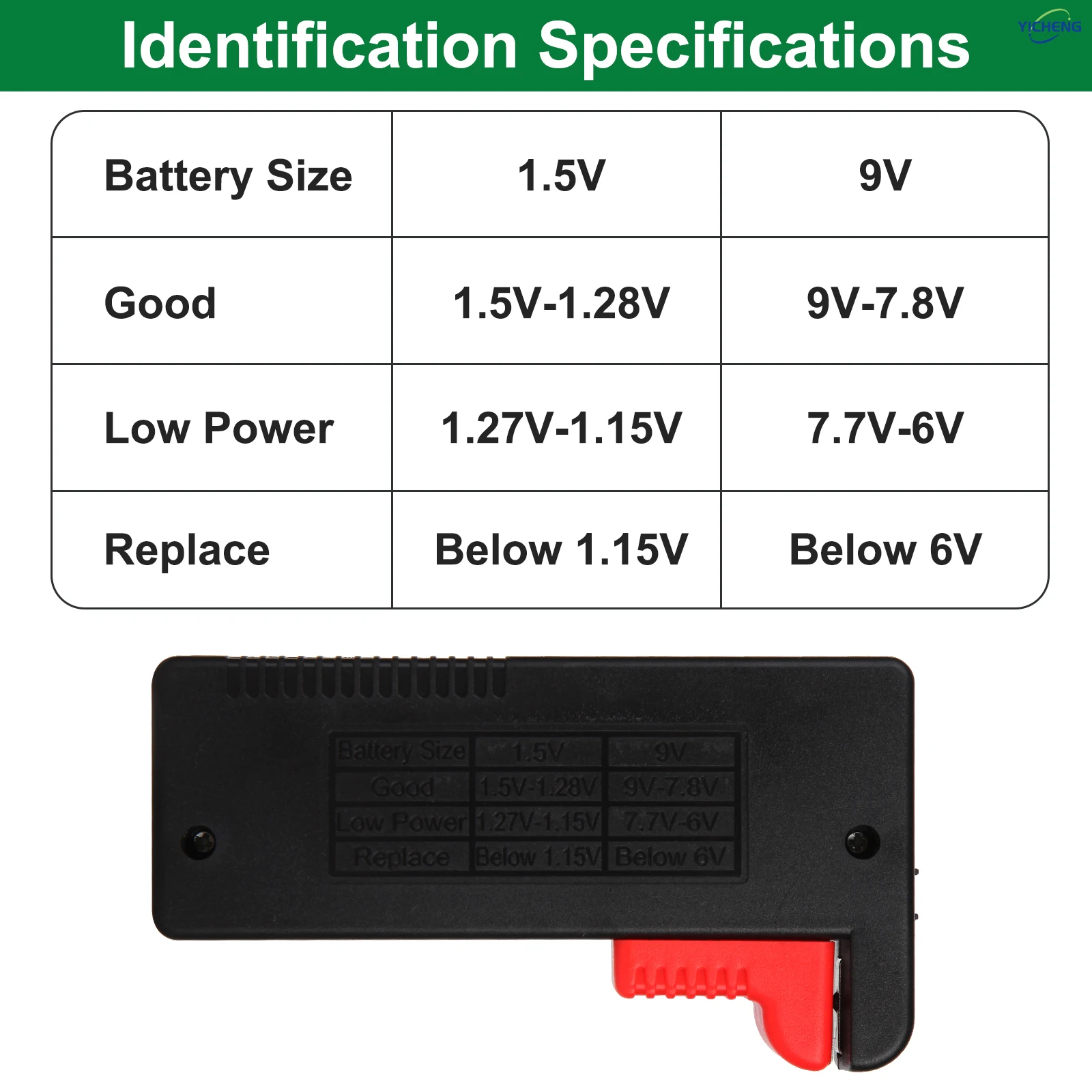 جهاز اختبار بطارية YICHENG (2 قطعة)، مدقق بطارية عالمي لبطاريات خلية زر AA / AAA / C / D / 9V / 1.5V، BT-168 / BT-168D