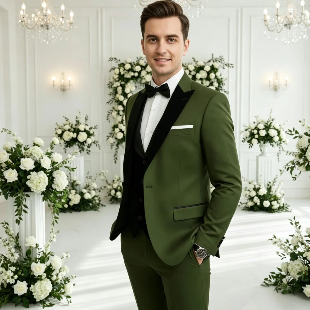 Elegant Olive Green Men Suit Set 3PCS 2027 For Wedding Formal Business Groom And Best Man Outfit Office Customized Men's Suit