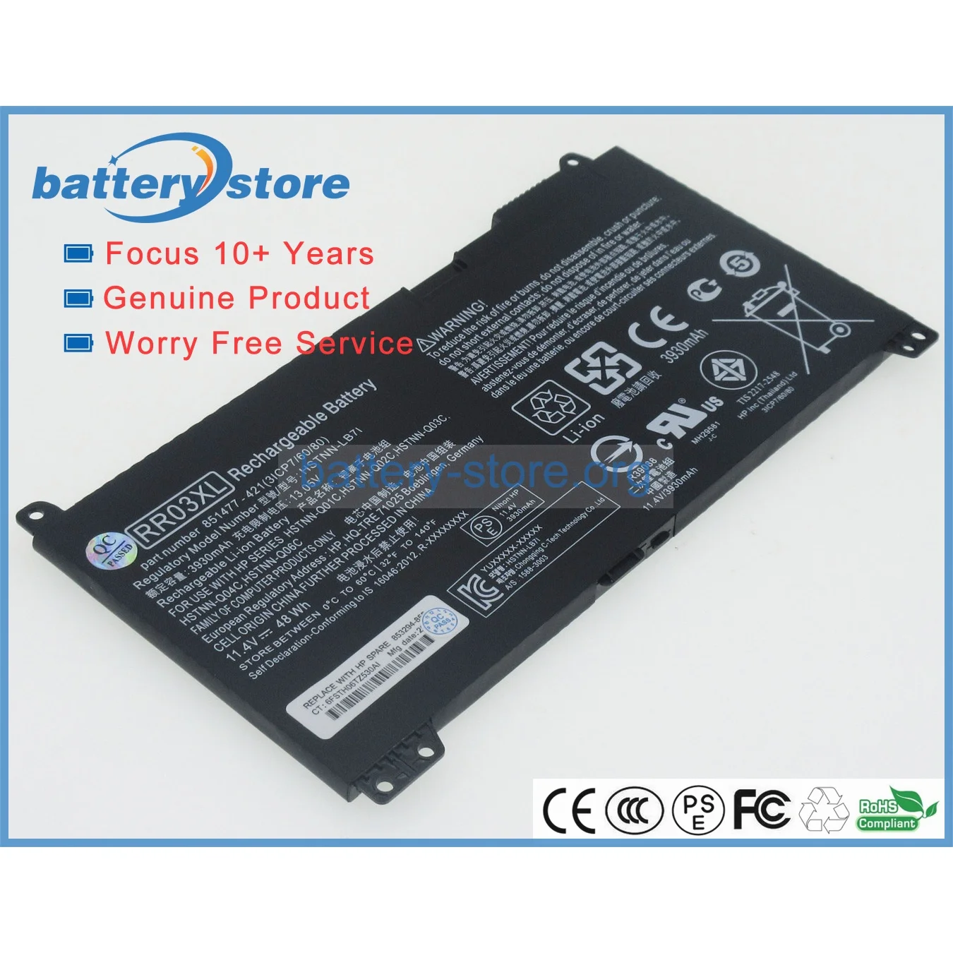 Genuine laptop batteries for HSTNN-LB71,HSTNN-Q01C,HTTNN-Q01C,851610-855,851477-541,RR03048XL,RR03XL,851477-422,851477-831,11.4V