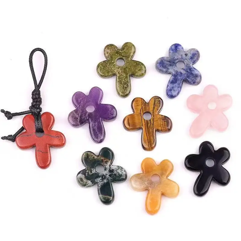 

6 шт./лот, аметист, розовый, белый кристалл, агат, тигровый глаз, резной цветок, кулон, 5-лепестковый цветок, очаровательное ожерелье, сделай сам, изготовление ювелирных изделий