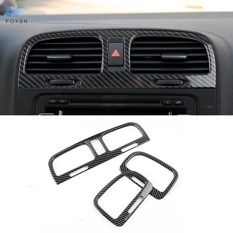 For VW Golf 6 MK6 2008-2013 ABS Carbon Fiber Texture Center Console Dashboard Panel Side Air Condition Outlet Vent Cover Trim