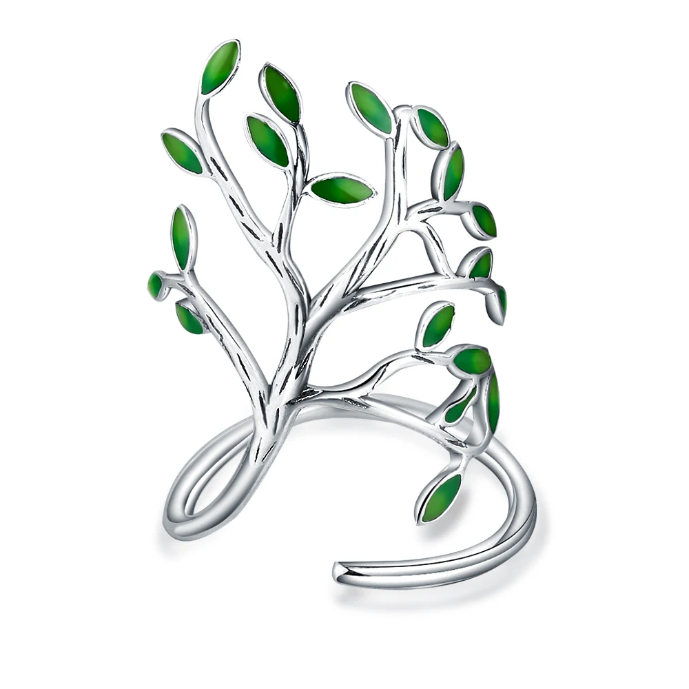 Latest Authentic 100% 925 Sterling Silver Jewelry Enamel Tree Shaped Ring Cool Women Wedding Engagement Party Accessory