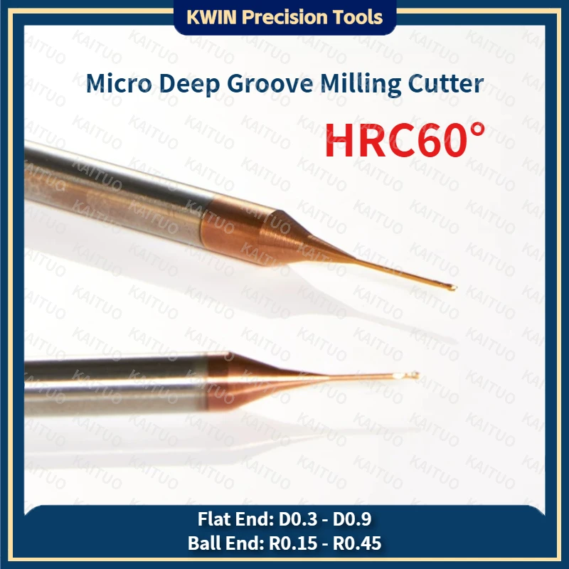 Micro End Deep Groove Milling Cutter Flat Nose D0.3-0.9mm Ball Nose R0.15-R0.45 Carbide Mini Long Neck End Mill for Steel Parts