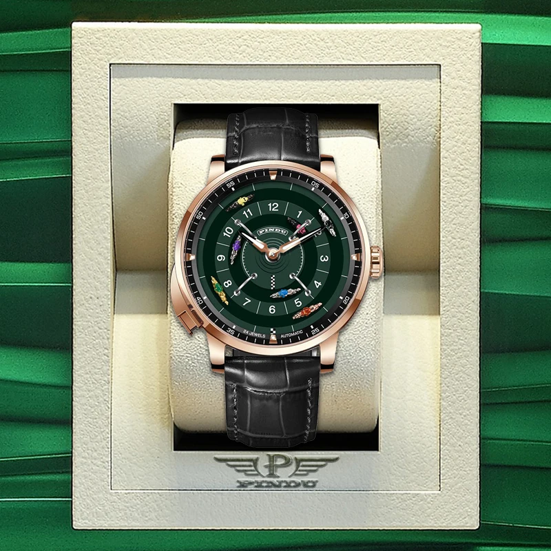 PINDU Design button Rotating Dial horse race Mechanical Watch Men NH35 movement sapphire waterproof Automatic Mechanical Watch
