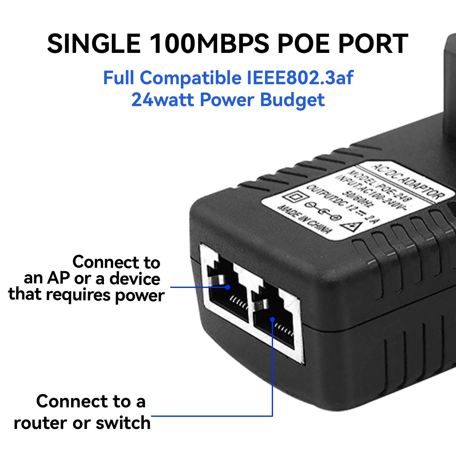 48V 0.5A 12V 2A POE injector Ethernet CCTV Power Adapter 24W POE for IP camera IP Phones POE Switch Power Adapter EU/US Option