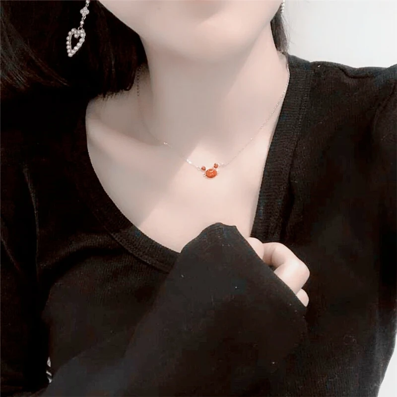 Cute Red Drop Glaze Crab Cancer Fresh 925 Sterling Silver Necklace For Women Birthday Gift NE393