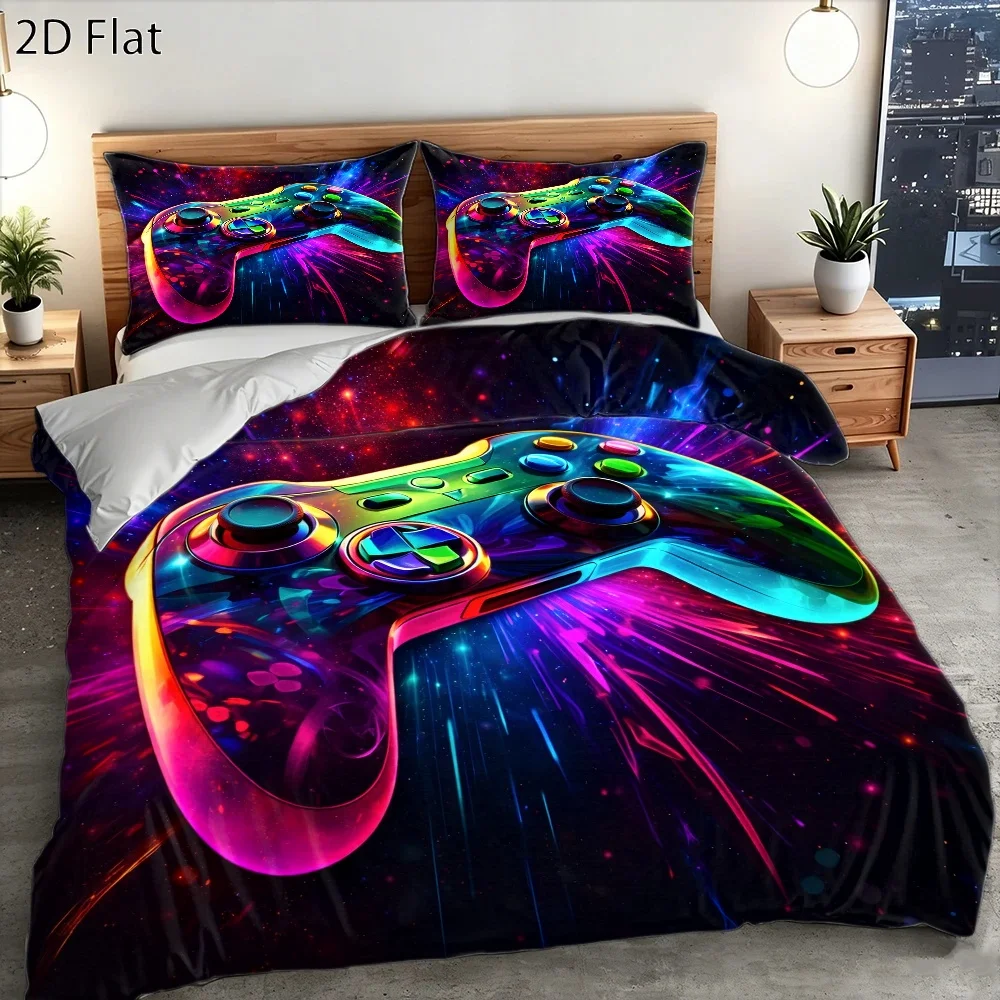 3-Piece Colorful Gaming Controller Pattern Bedding Set (1*Duvet Cover + 2*Pillowcases), Duvet Cover Set Suitable for All Seasons, Machine Washable, Invisible Zipper Design, Suitable for Home, Dormitory, Master Bedroom, Guest Room, Large Personal Bedspread Bedding Set, Personalized Gaming Style Bedding Set, Comfortable and Skin-Friendly Bed Sheet, Duvet Cover, and Pillowcase Combination, Trendy Gaming Element Bedroom Bedding Decoration, Suitable for Various Sleeping Spaces