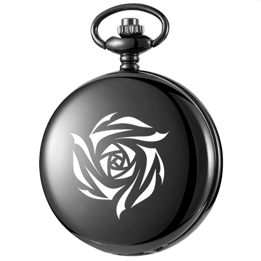 

Abstract rose design carving english alphabet face pocket watch a belt chain Black quartz watch birthday perfect gift