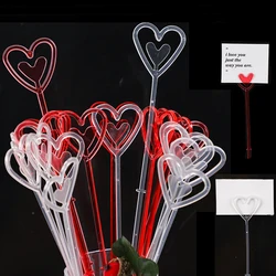80Pcs Heart Plastic Flower Card Holder Message Card Clip for Bouquet Arrangement Wedding Valentine's Day Party Decoration