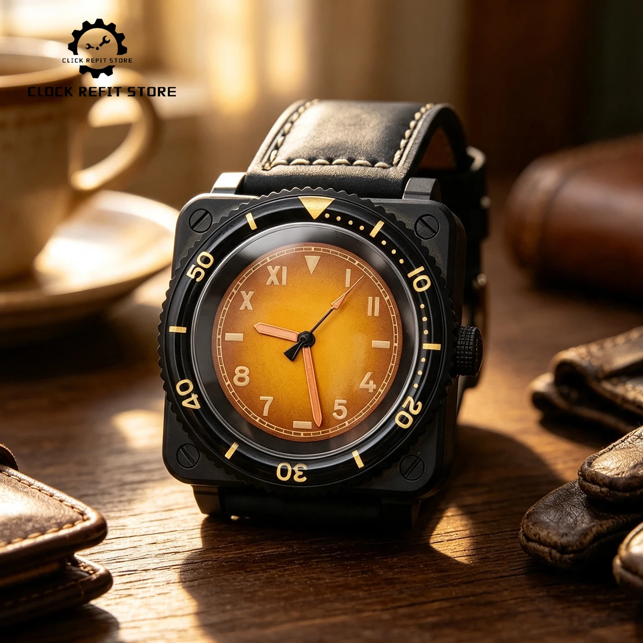 42mm Square NH35 Men's Daily Watch, Stainless Steel Case Sapphire Crystal Exhibition Back Leather Strap, Hot Sale Office Classic