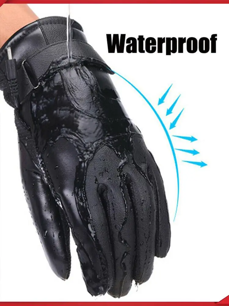 

USB Winter Electric Warming Gloves PU Hand Warmers Leather Heating Gloves Winter Outdoor Warm Gloves for Fishing Riding Cycling