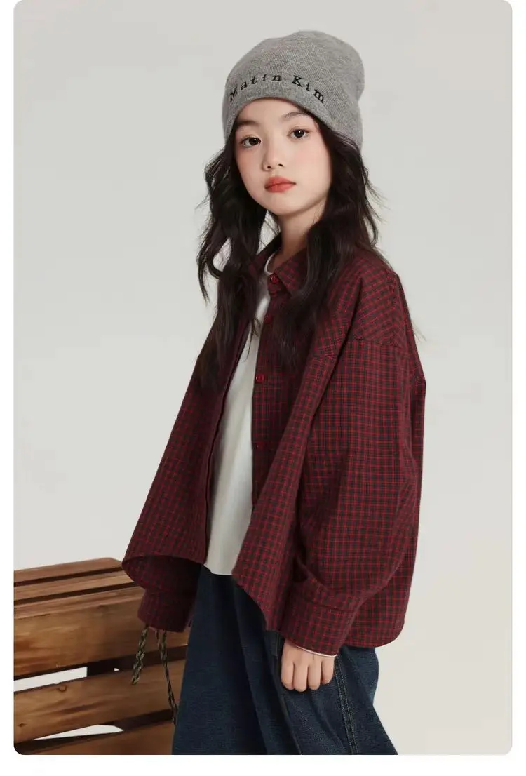 Girls Plaid Cardigan Shirt 2026 Spring Fall New Kids Casual Versatile Shirt Super Beautiful Light Jacket Top