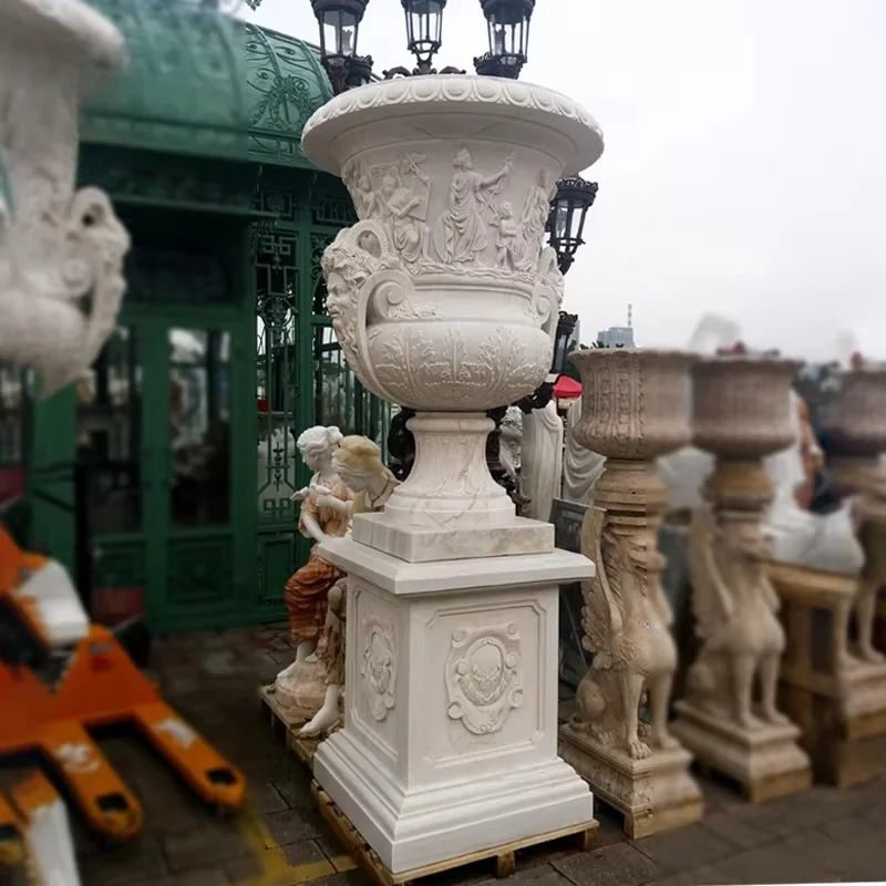 Outdoor unique large hand-carved marble garden French urn flower pot Natural stone flower pot