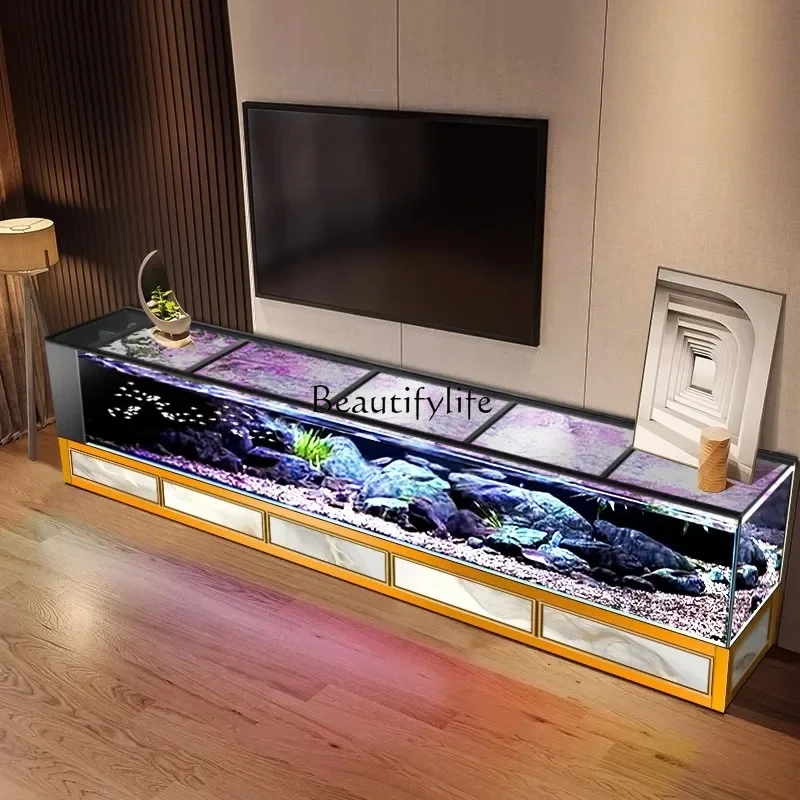 Aluminum alloy TV cabinet fish tank living room ultra-white glass floor-to-ceiling intelligent ecological aquarium H