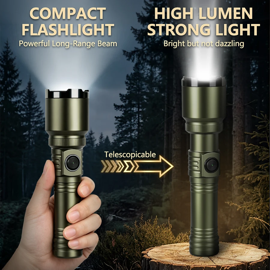 Flashlight Outdoor Aluminum Alloy Super Bright Strong Light Rechargeable Zoom Strong Light Flashlight Emergency EDC Light