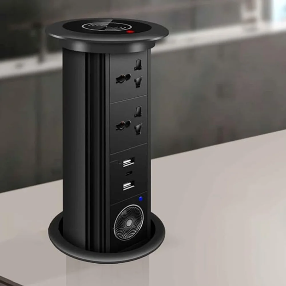 Desktop pop-up socket, electric lifting embedded power socket with USB/Type-C port/Bluetooth speaker, suitable for office desks