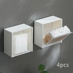 4Pcs Plastic Wall Mounted Storage Boxes Dustproof Bathroom Organizer for Cotton Swabs Makeup Adhesive Small Jewelry Holder